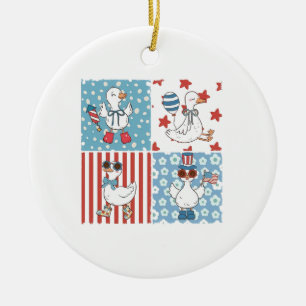 Goose American Usa Flag Memorial Day 4th Of July Ceramic Tree Decoration