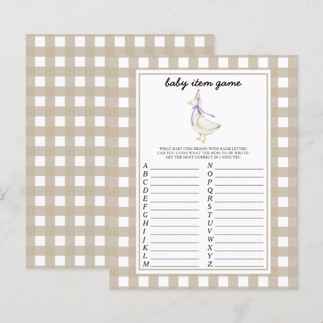 Goose Baby Item Game. Baby Shower Game (Front/Back)