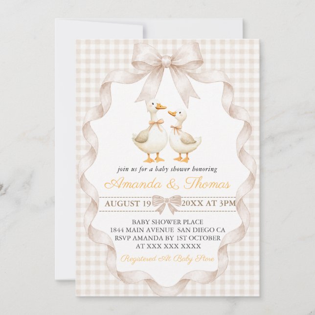 Goose Baby Shower Gingham  Invitation (Front)