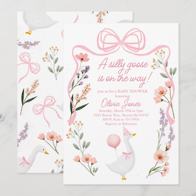 Goose baby shower invitation Pink Girl Invite (Front/Back)