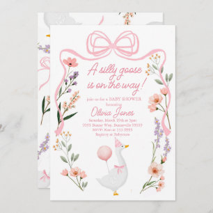 Goose baby shower invitation Pink Girl Invite
