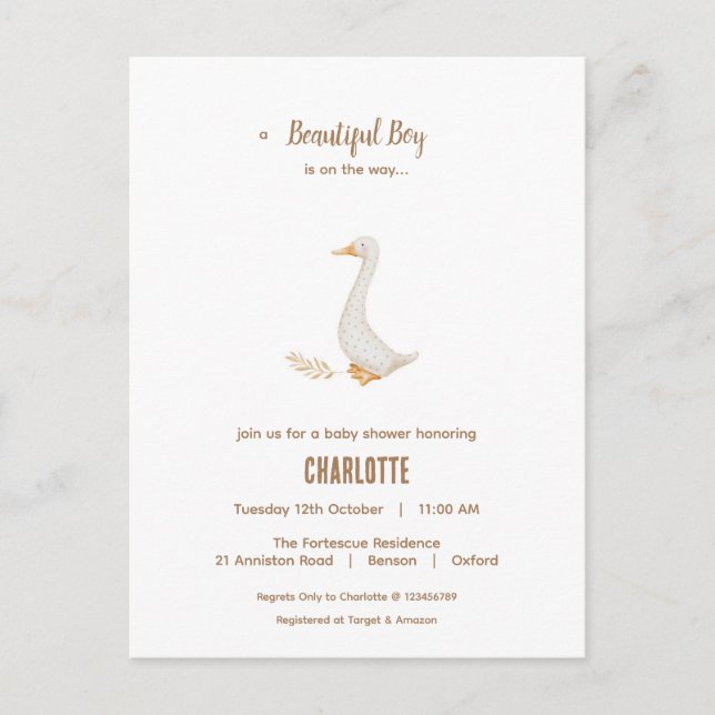 Goose Baby Shower Invitation Postcard (Front)