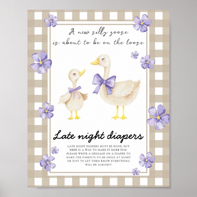 Goose baby shower - Late night diapers game Poster (Front)