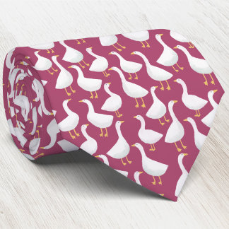 Goose Bird Pattern Berry Red Neck Tie