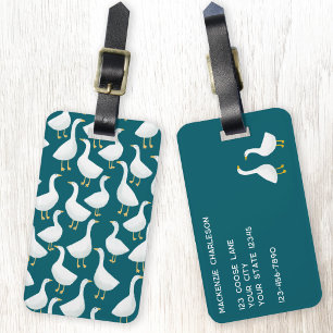 Goose Bird Pattern Teal Green Luggage Tag