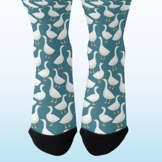 Goose Bird Pattern Teal Green Socks