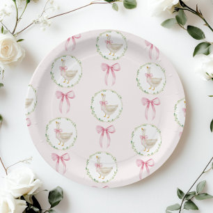 Goose Blush pink Bow Pastel Girl Birthday  Paper Plate
