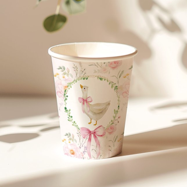 Goose Blush pink Elegant Bow Pastel Birthday  Paper Cups (Creator Uploaded)
