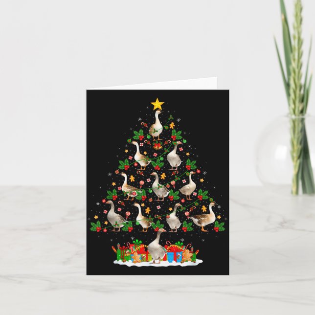 Goose Christmas Tree Lights Decor Funny Santa Hat  Card (Front)