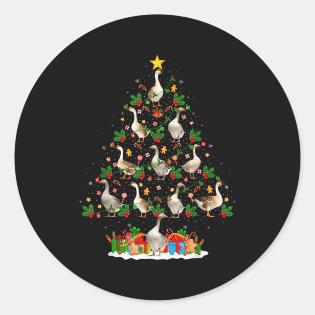 Goose Christmas Tree Lights Decor Funny Santa Hat  Classic Round Sticker (Front)