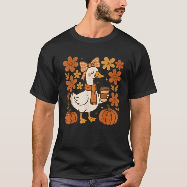 Goose Coquette Floral Coffee Lover Bow Autumn Seas T-Shirt (Front)
