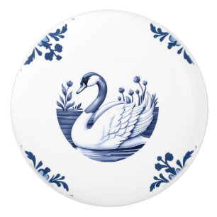 Goose Delft Blue and White Floral Corners Bird Ceramic Knob