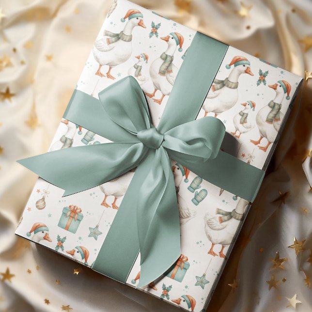 Goose Family Christmas Wrapping Paper Sheets (Celebrate the holiday this year with these cute goose family wrapping paper sheets! )