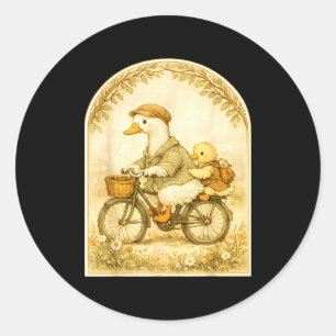 Goose father son pastoral cycling scene fathers da classic round sticker