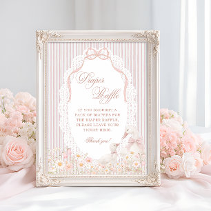 Goose Flower Lace Girl Baby Shower Diaper Raffle Poster