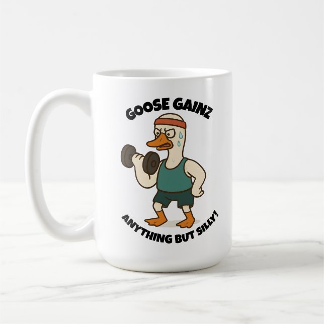 Goose Gainz – Funny Goose Gym Workout Design Coffee Mug (Left)