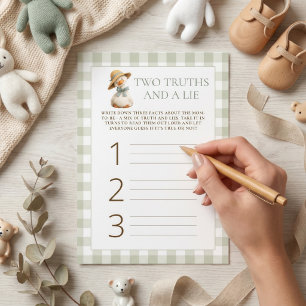 Goose Gingham 2 Truths 1 Lie Baby Shower Game Card