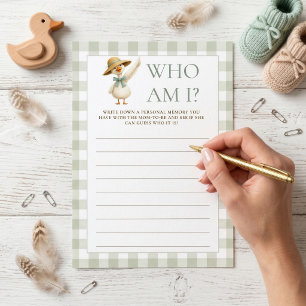 Goose Gingham Who Am I Baby Shower Game Card