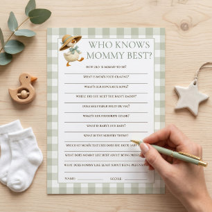 Goose Gingham Who Knows Mum Baby Shower Game Card