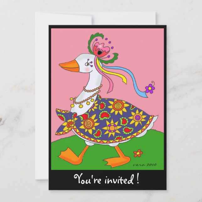 Goose Goes Out Ukrainian Folk Art Invitation (Front)