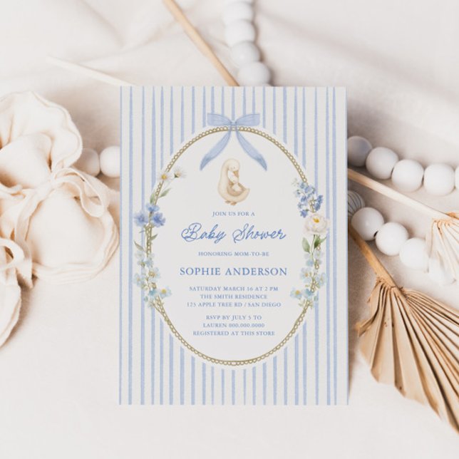 Goose Gosling Cottage Blue Baby Shower Invitation (Creator Uploaded)
