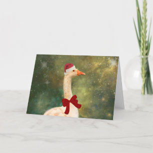 Goose In A Red Bow At Christmas Holiday Card