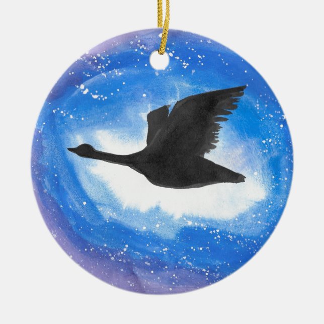 Goose In Flight Ceramic Tree Decoration (Front)