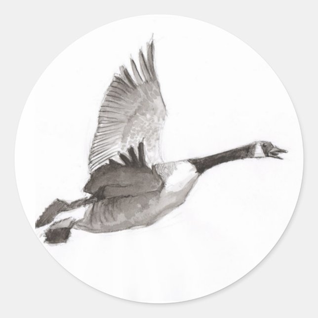 Goose in flight drawing classic round sticker (Front)
