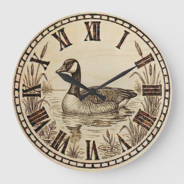 Goose Lake Wall Clock – Wood-Burned Nature Decor  (Front)