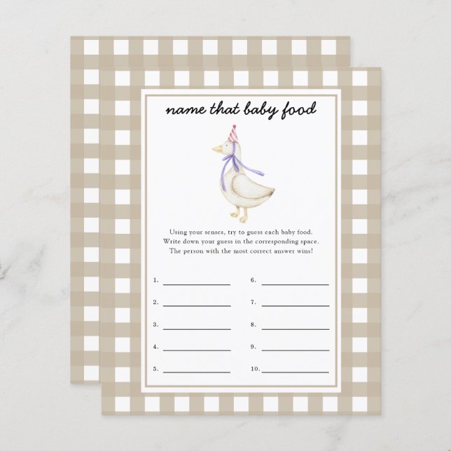 goose - Name that baby Food shower game (Front/Back)