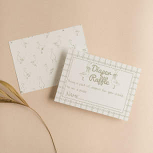 Goose Neutral Gingham Ribbon Classic Diaper Raffle Enclosure Card