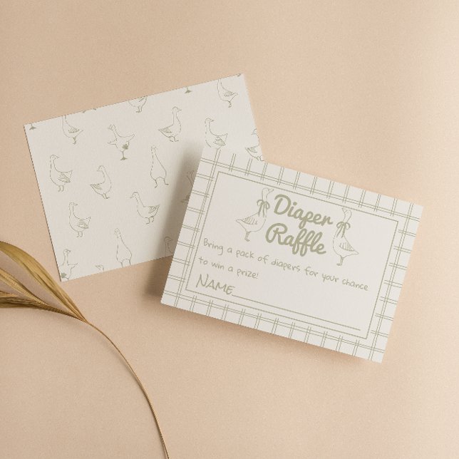 Goose Neutral Gingham Ribbon Classic Diaper Raffle Enclosure Card (Creator Uploaded)