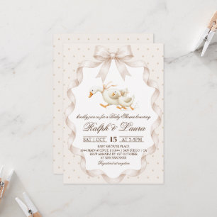 Goose Neutral Polka Dot Baby Shower Invitation