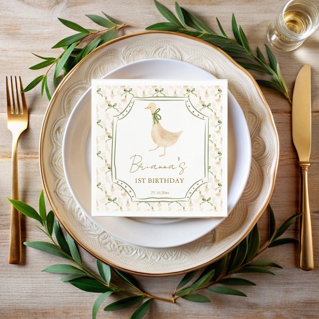 Goose nursery rhymes birthday party monogrammed napkin (Goose nursery rhymes birthday party monogrammed napkins personalized silly goose party supplies)