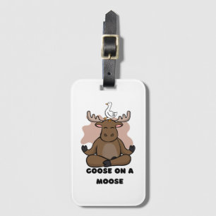 Goose on a Moose Animal Funny Luggage Tag