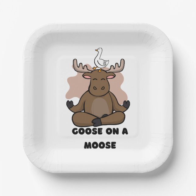 Goose on a Moose Animal Funny Paper Plate (Front)
