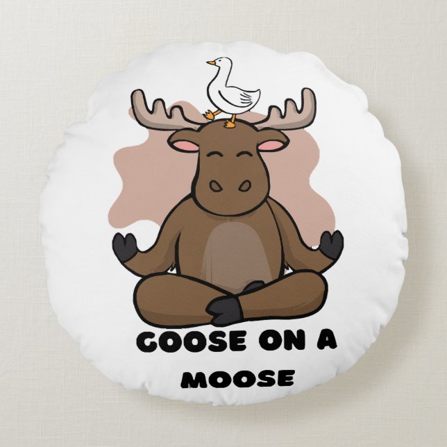 Goose on a Moose Animal Funny Round Cushion (Front)