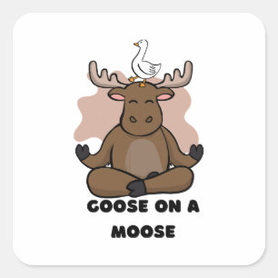 Goose on a Moose Animal Funny Square Sticker