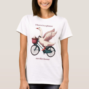 Goose on the Loose riding a bike, ladies T-Shirt