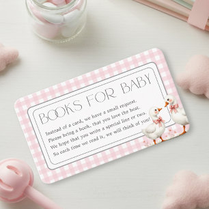 Goose Pink Gingham Girl Books for Baby Shower Enclosure Card