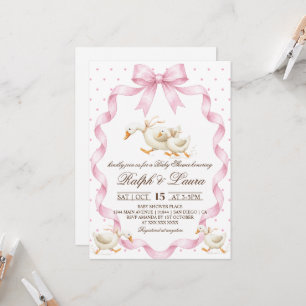 Goose Pink Polka Dot Baby Shower Invitation