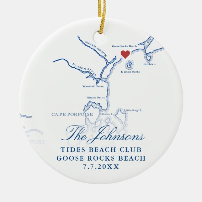 Goose Rocks Beach ME Map Wedding Photo Christmas Ceramic Tree Decoration (Front)