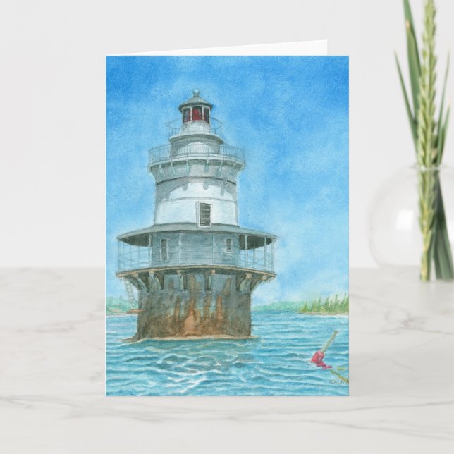 Goose Rocks Lighthosue Watercolor Thank You Card (Front)