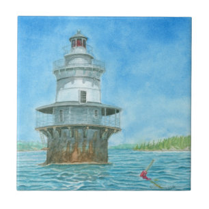 Goose Rocks Lighthosue Watercolor Tile