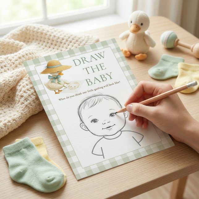 Goose Sage Gingham Draw The Baby Shower Game Card (Creator Uploaded)