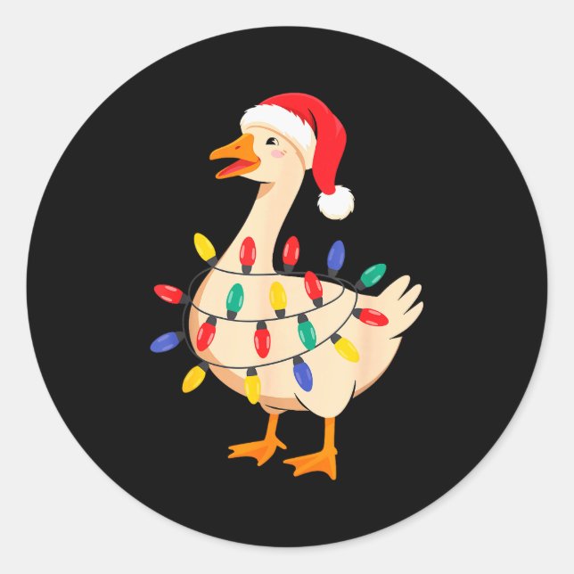 Goose Santa Hat Funny Christmas Lights Xmas Tree M Classic Round Sticker (Front)