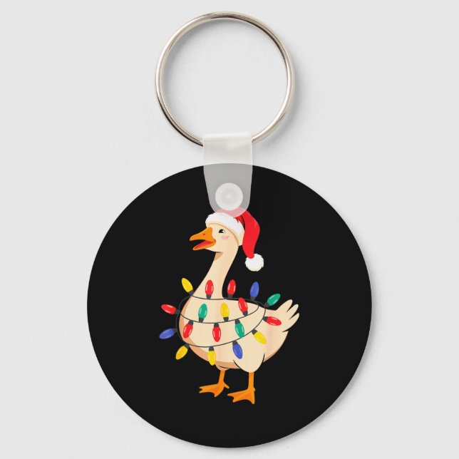 Goose Santa Hat Funny Christmas Lights Xmas Tree M Key Ring (Front)