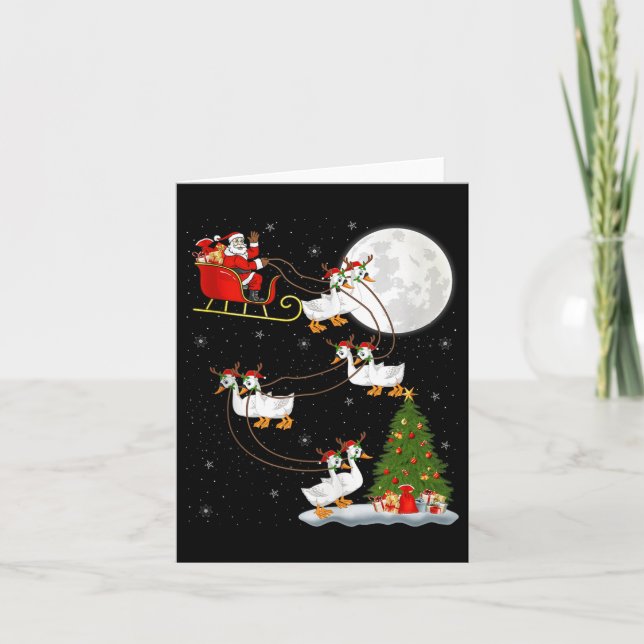 Goose Santa Sleigh Flying Funny Magical Christmas  Card (Front)