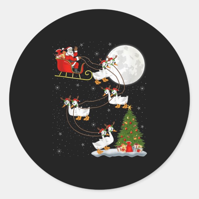 Goose Santa Sleigh Flying Funny Magical Christmas  Classic Round Sticker (Front)