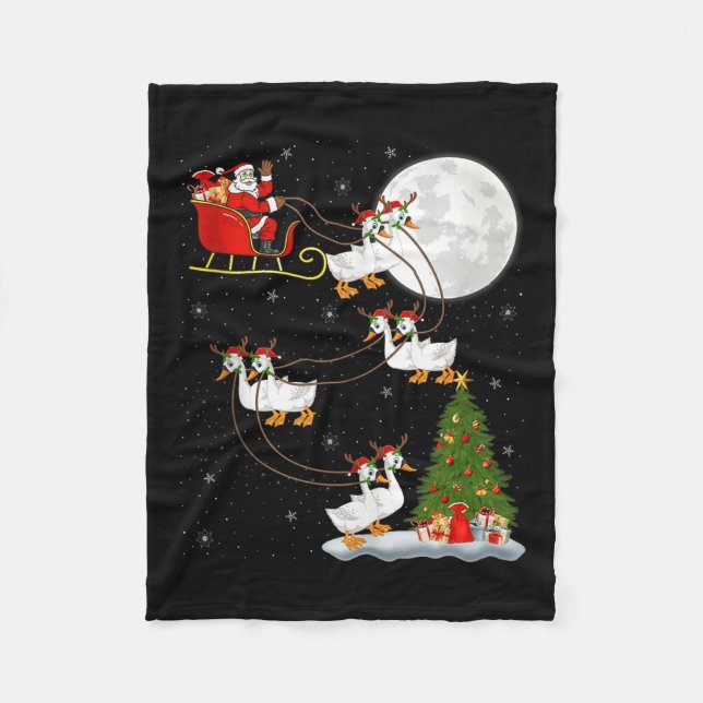 Goose Santa Sleigh Flying Funny Magical Christmas  Fleece Blanket (Front)